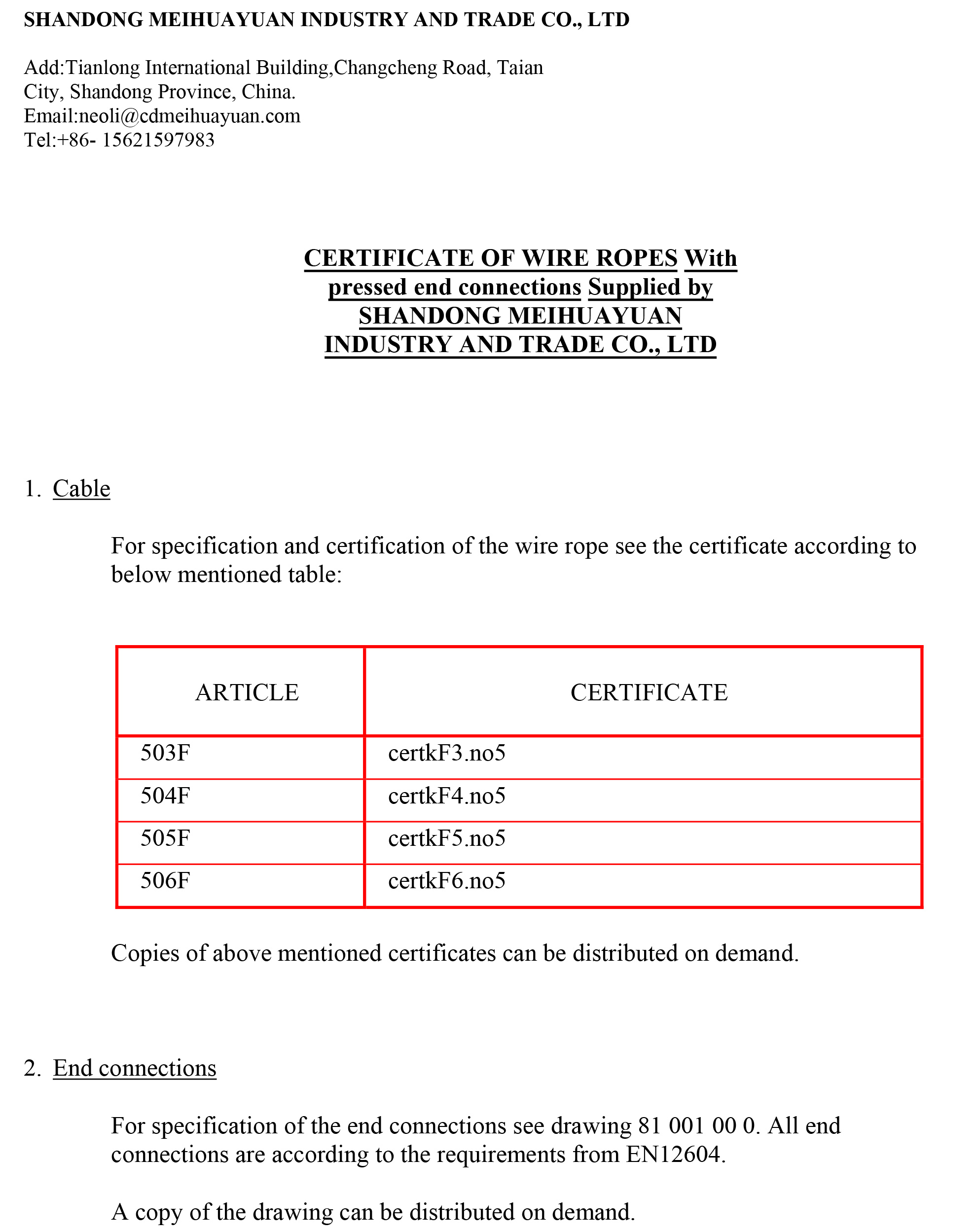 Stainless Steel Wire Rope CE Certification